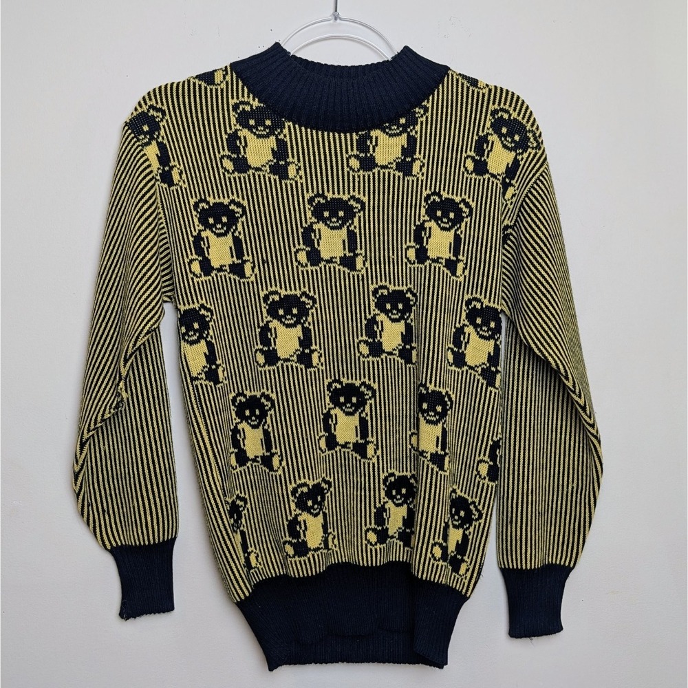 Vtg Dreamsicle Teddy Bear Hearts Kids 80s 90s Knit Sweater Girls Youth Lg 14-16